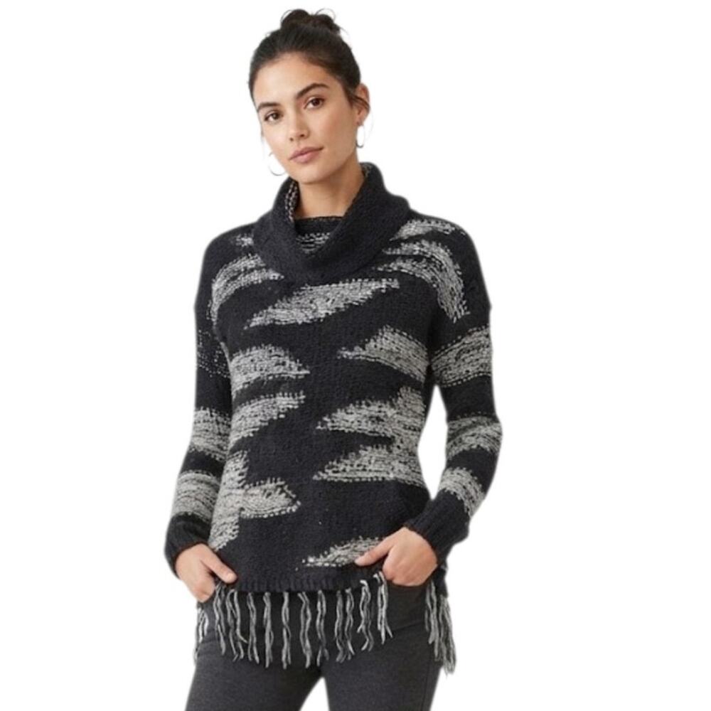 VENUS Cowl Neck Fringe Sweater Winter Cozy Knit Fringe Boho Large